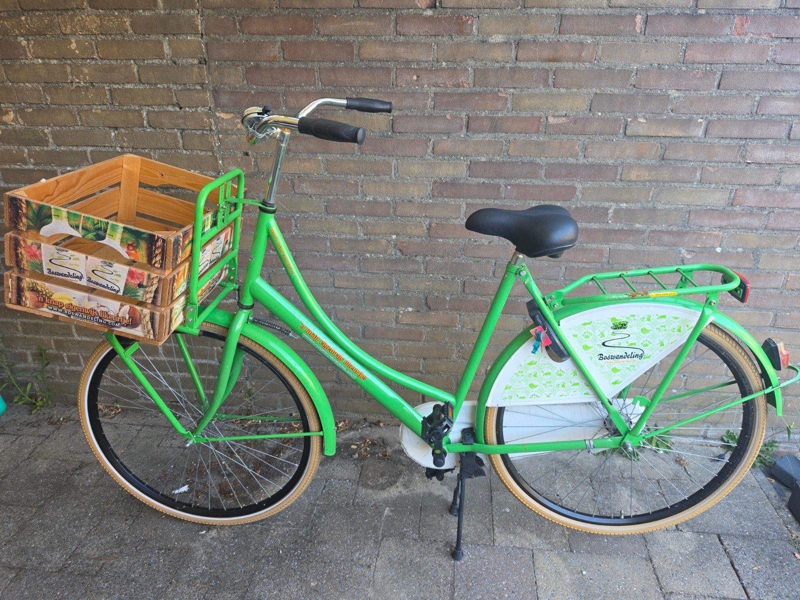 Unieke Boswandeling fiets met krat - Opvallend groen!, Terugtraprem, 53 tot 56 cm, Zo goed als nieuw, Ophalen