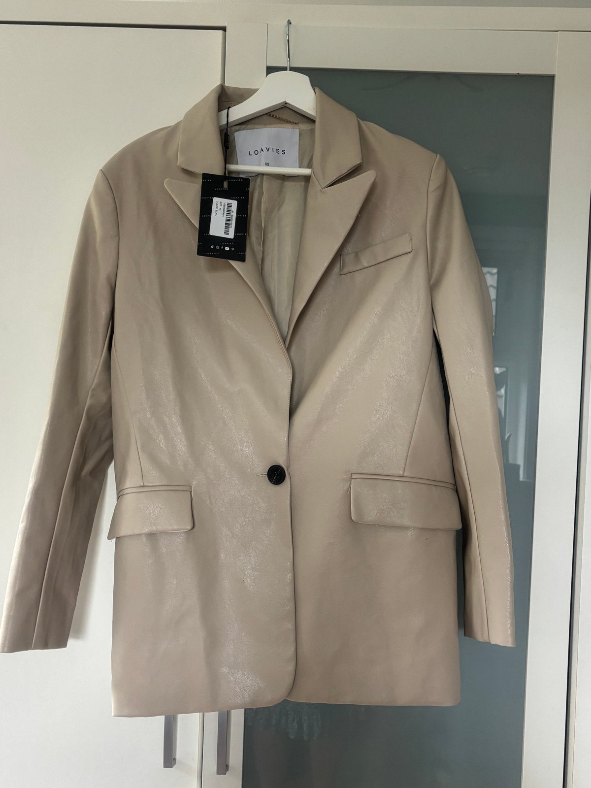 Loavies Ecru Faux Leren Blazer Maat XS, Kleding | Dames, Ophalen of Verzenden, Nieuw, Maat 34 (XS) of kleiner, Beige