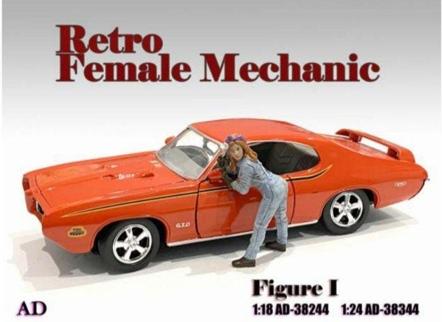 Retro Female Mechanic Figuur 1 American Diorama 1:18, Hobby en Vrije tijd, Christian@diecastcompany.nl, Groter dan 1:35, Diecast Company