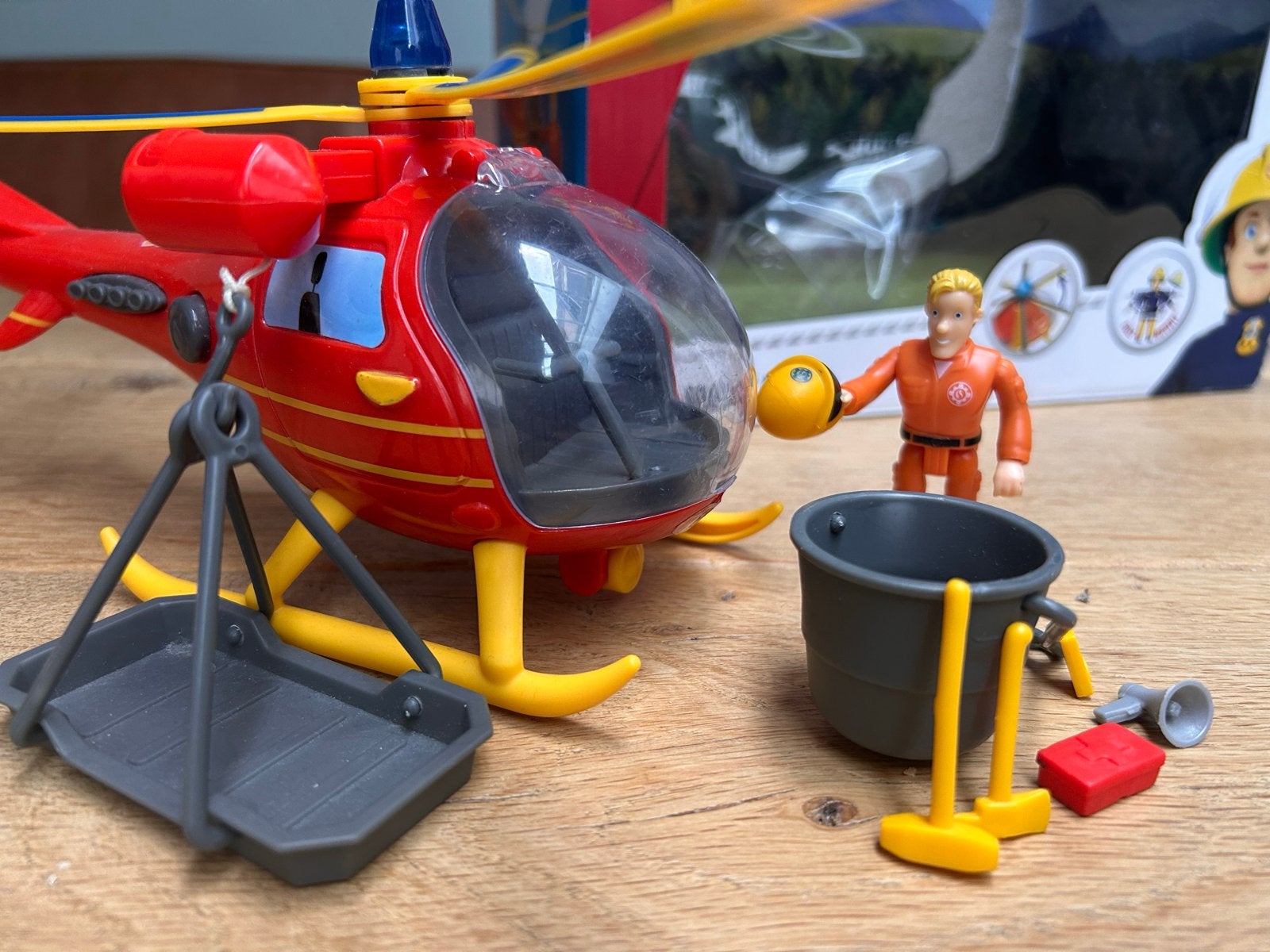 Brandweerman Sam Helikopter 'Wallaby' met piloot en accessoi, Ophalen of Verzenden, Zo goed als nieuw