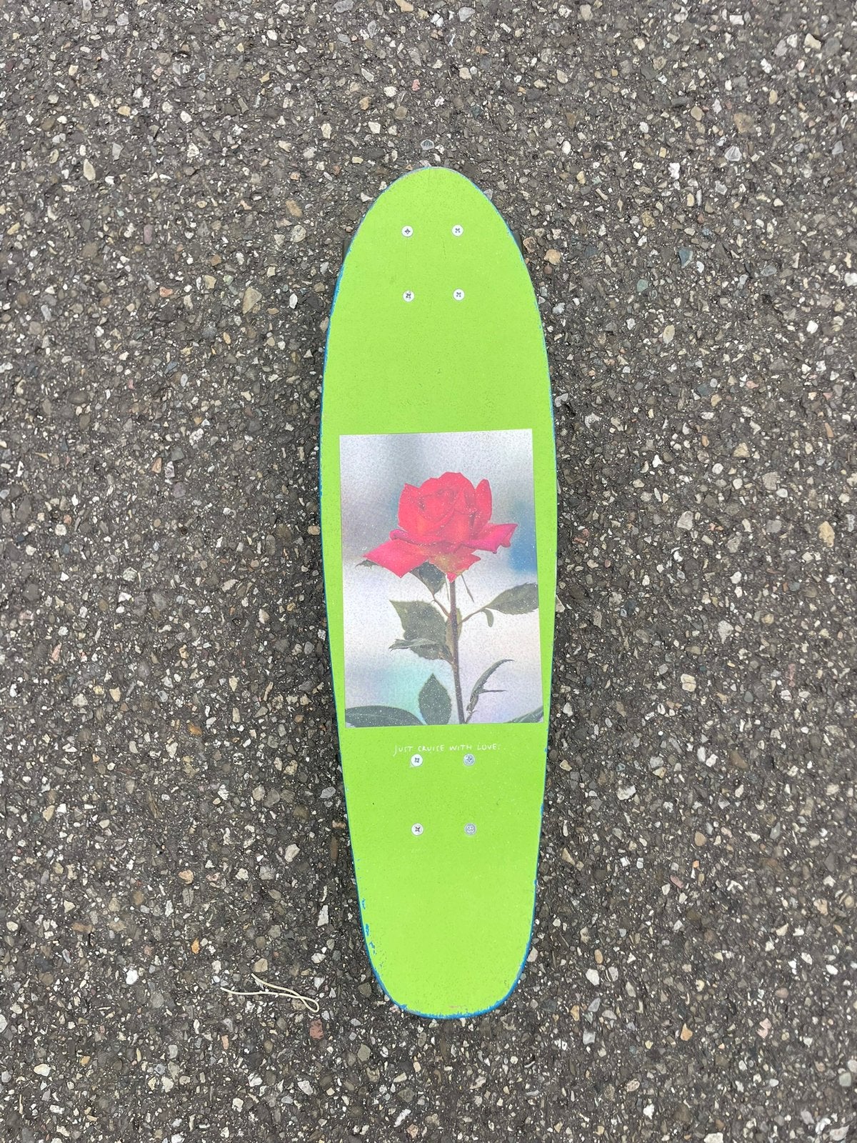 Skateboard van Just Cruzing with Love, groen met roos design, Ophalen of Verzenden, Gebruikt, Skateboard