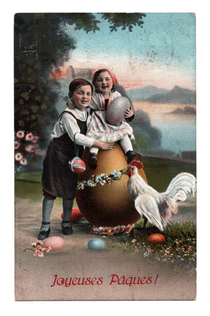 Oude Ansichtkaart Pasen Groot Ei Kip 1916, Verzamelen, Ophalen of Verzenden, Voor 1920, Gelopen