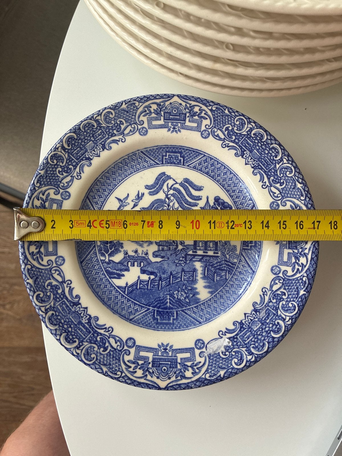 Vintage Staffordshire Ironstone gebaksbord(4x) - Blauw/Wit, Ophalen of Verzenden