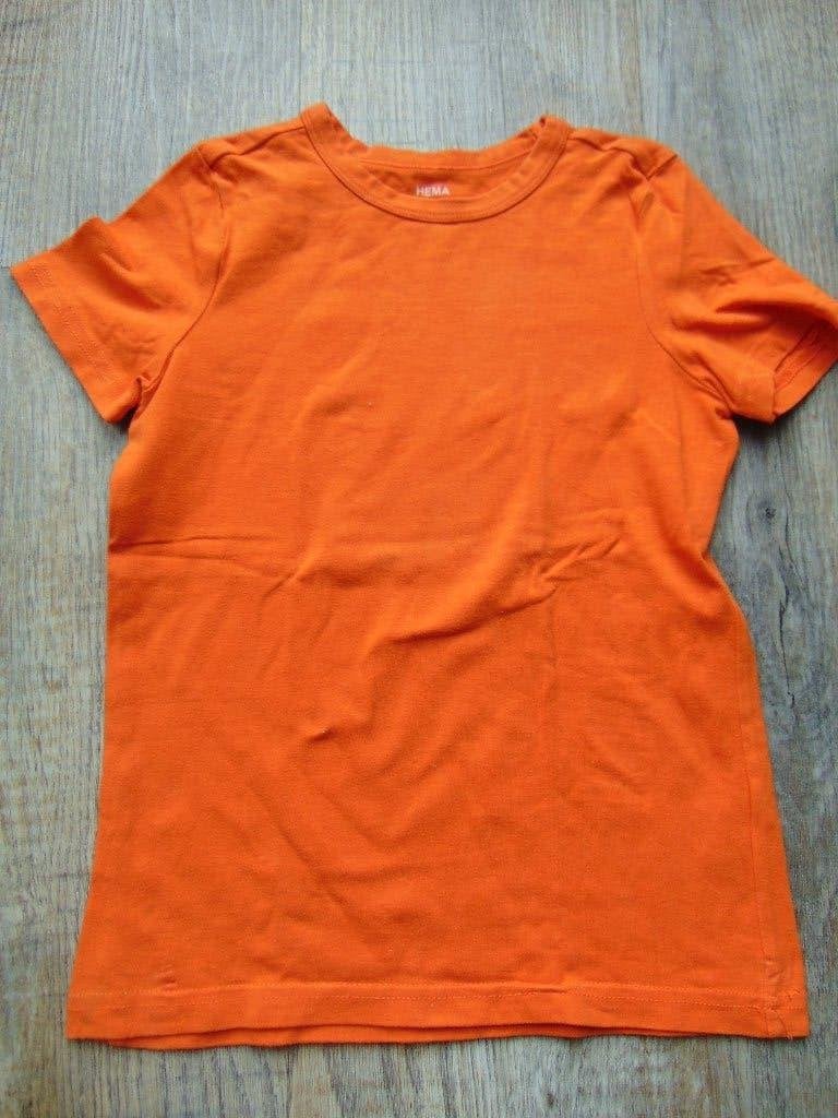 Hema T-shirt oranje maat 122 shirt korte mouwen, Gebruikt, Ophalen of Verzenden, Shirt of Longsleeve, Hema