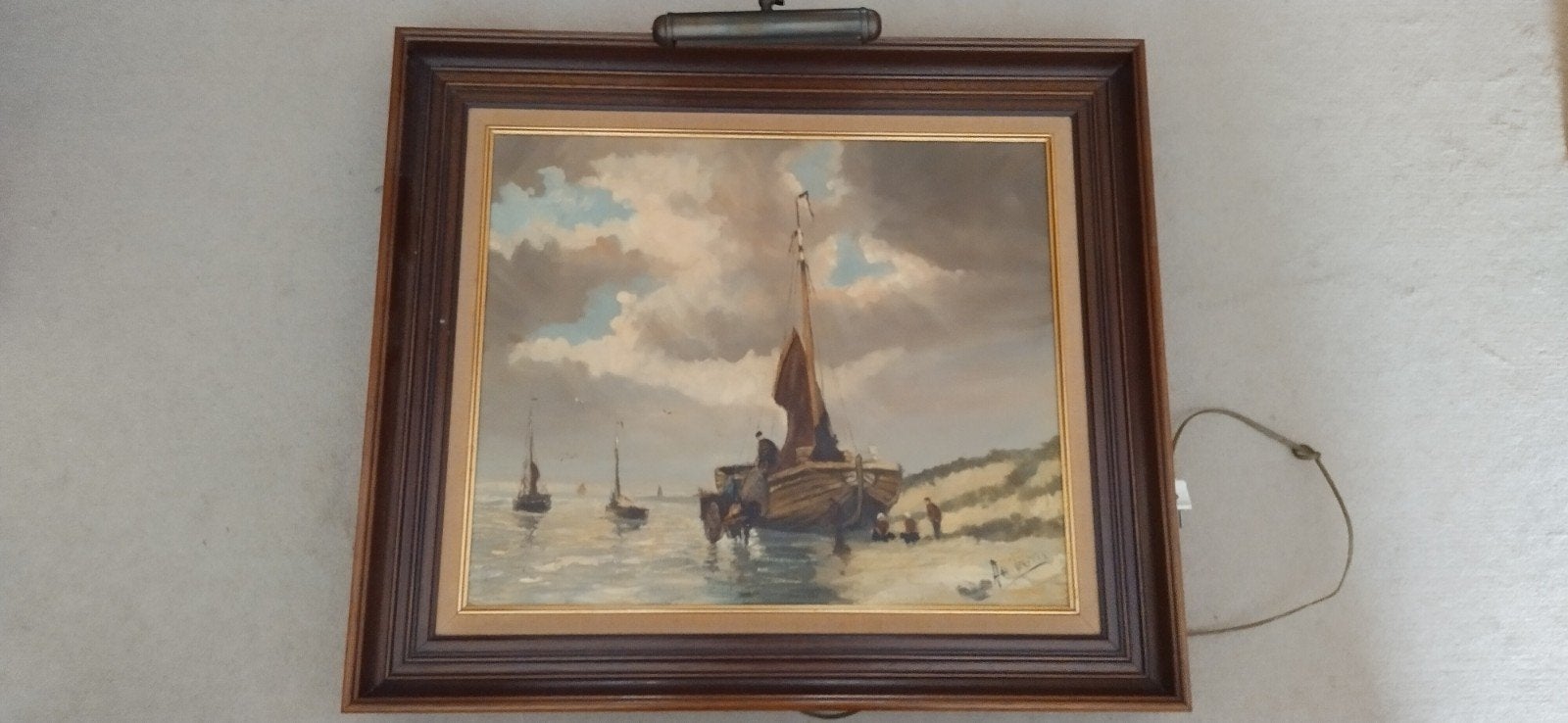 Olieverf schilderij bomschuit, Ophalen