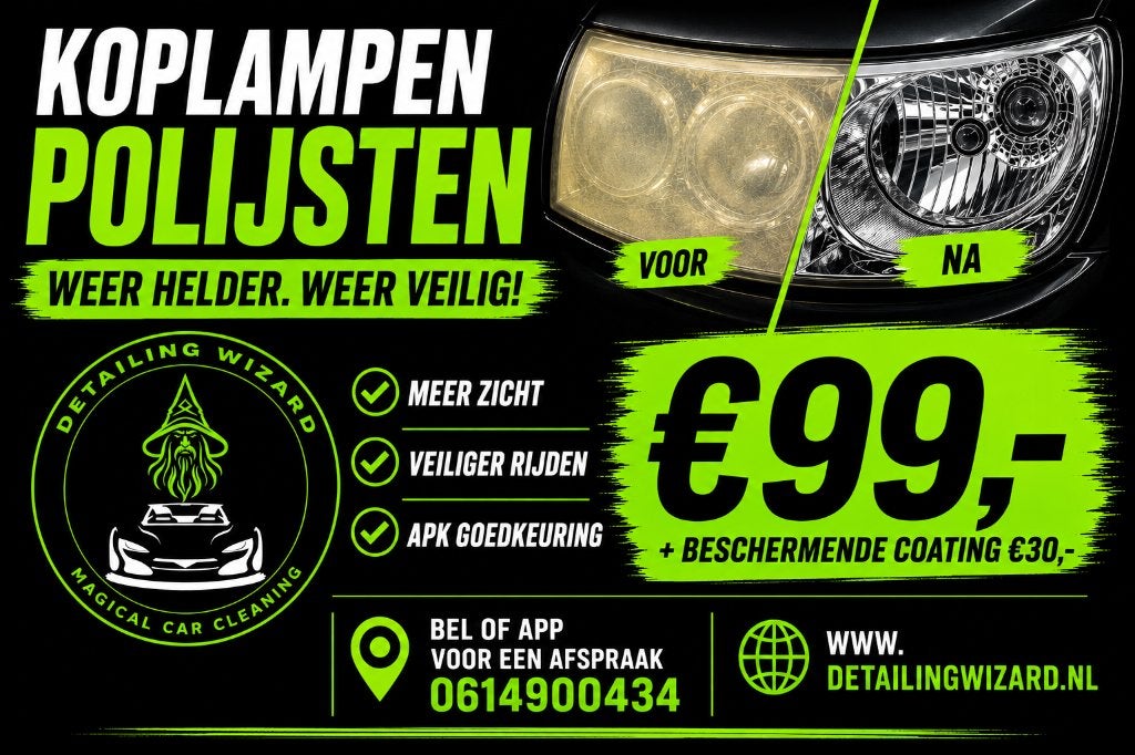 Doffe vergeelde koplampen koplamp polijsten + coaten