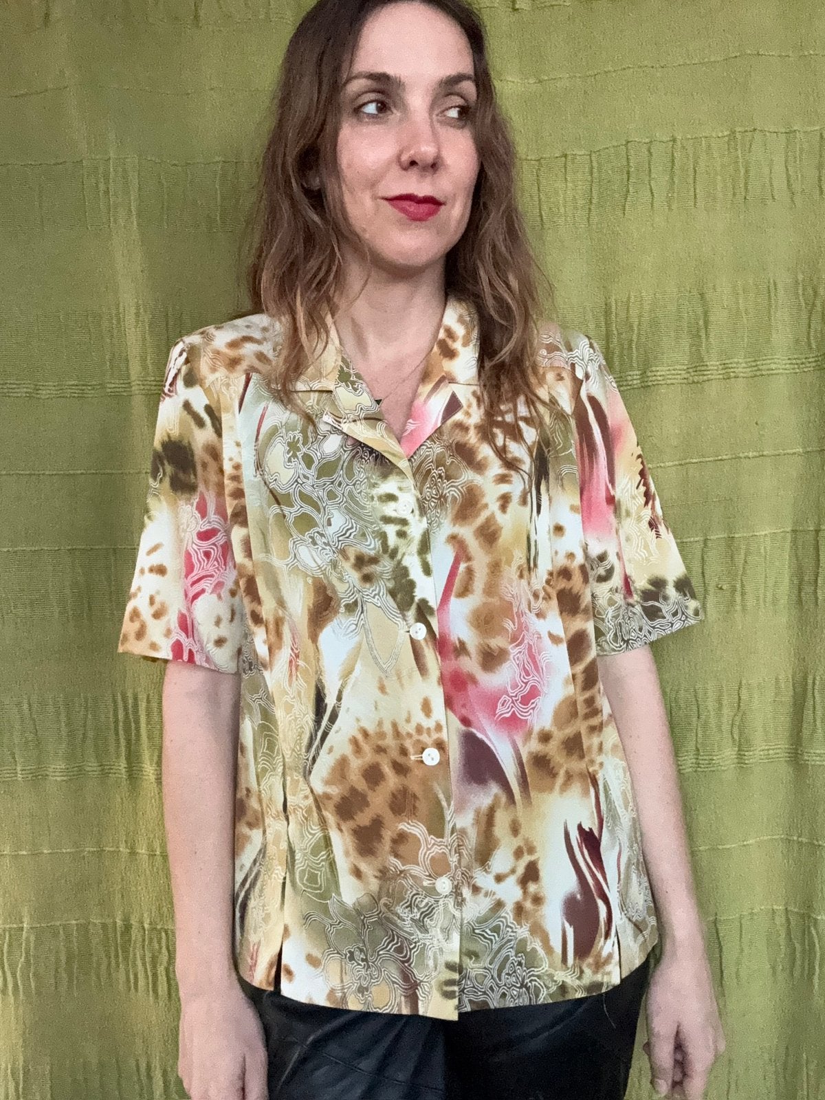 Vintage blouse - 90s - print - jungle - L / 40 / Large, Kleding | Dames, Blouses en Tunieken, Gedragen, Maat 38/40 (M), Ophalen of Verzenden