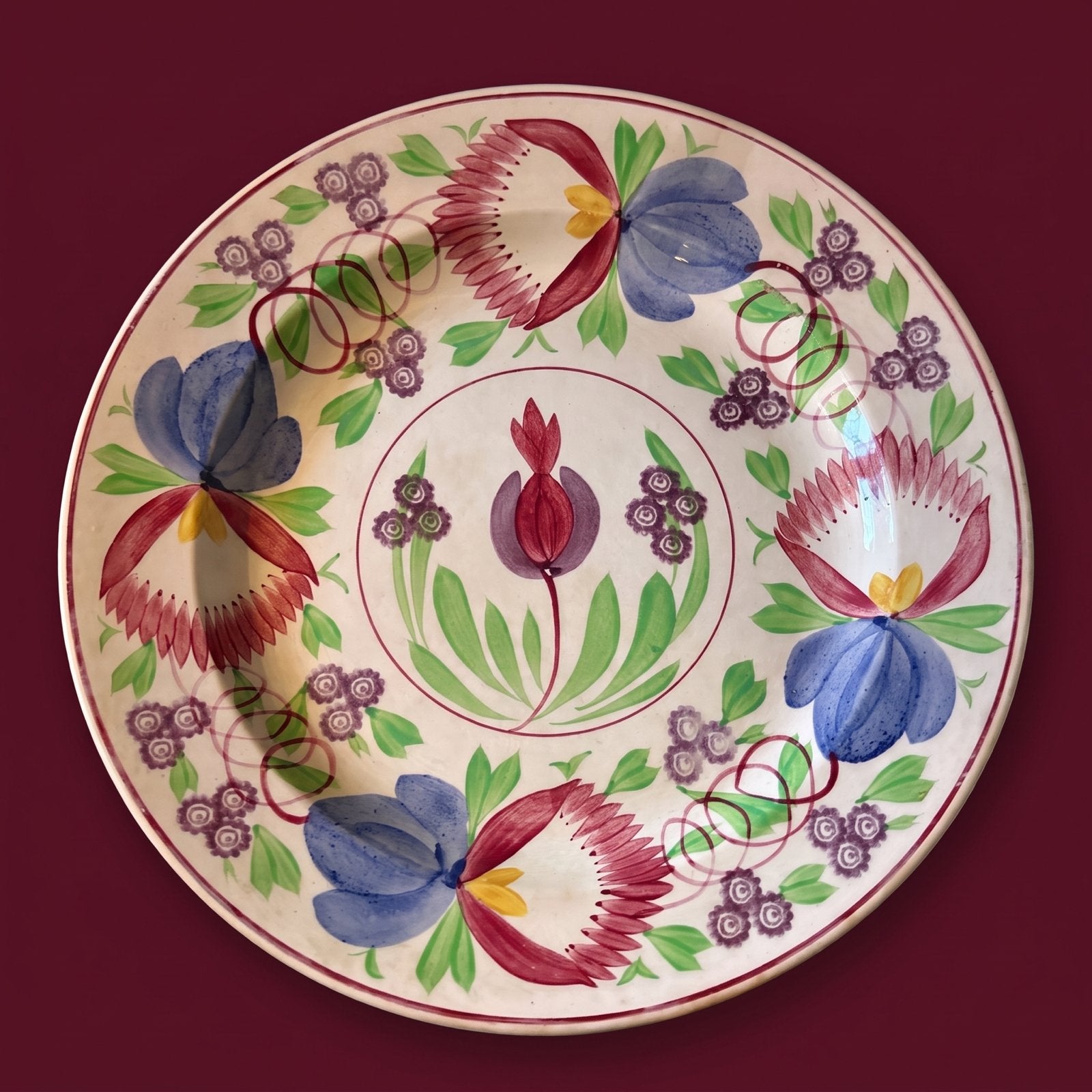 Groot handgeschilderd Boerenbont bord 33 cm rond 1900 antiek, Ophalen of Verzenden