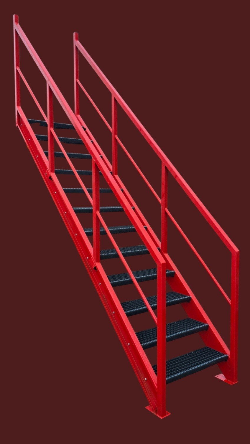 Stalen trap rood / antraciet. Hoogte 255-280. Entresolvloer, Ophalen, Gebruikt, Trap, 2 tot 4 meter