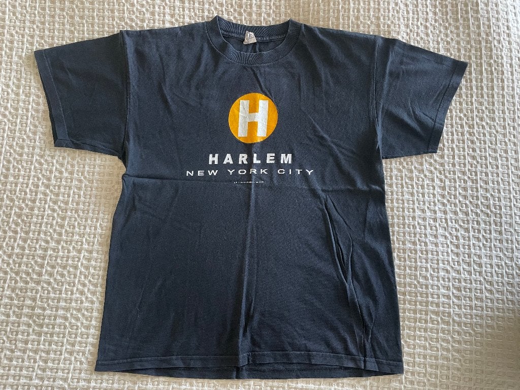 tshirt harlem L metro subway train new york retro vintage, Ophalen of Verzenden, Gedragen, Maat 52/54 (L), Zwart