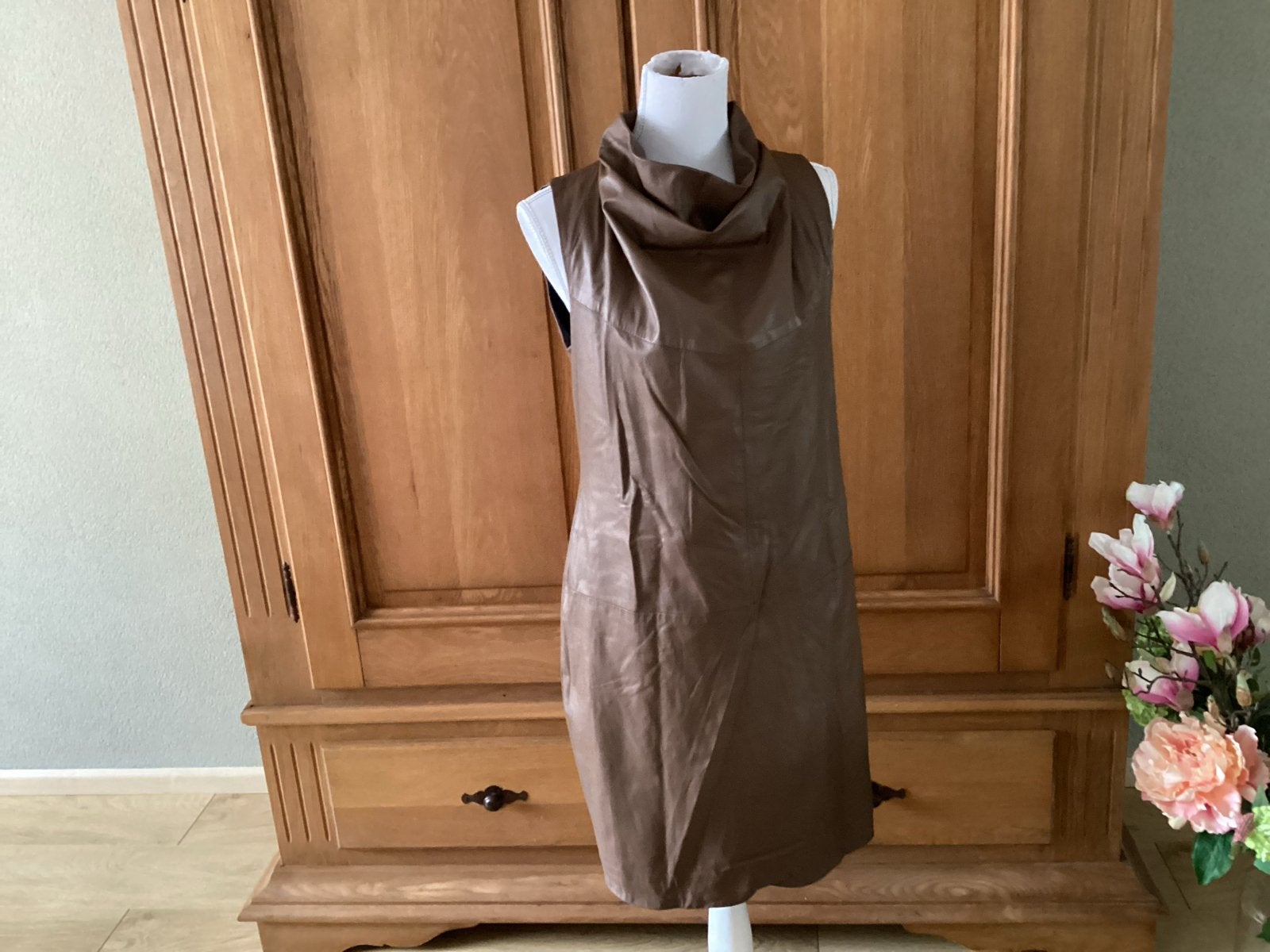 Sarah Pacini Leren Jurk - Bruin, Maat S, Bruin, Nieuw, Ophalen of Verzenden, Knielengte