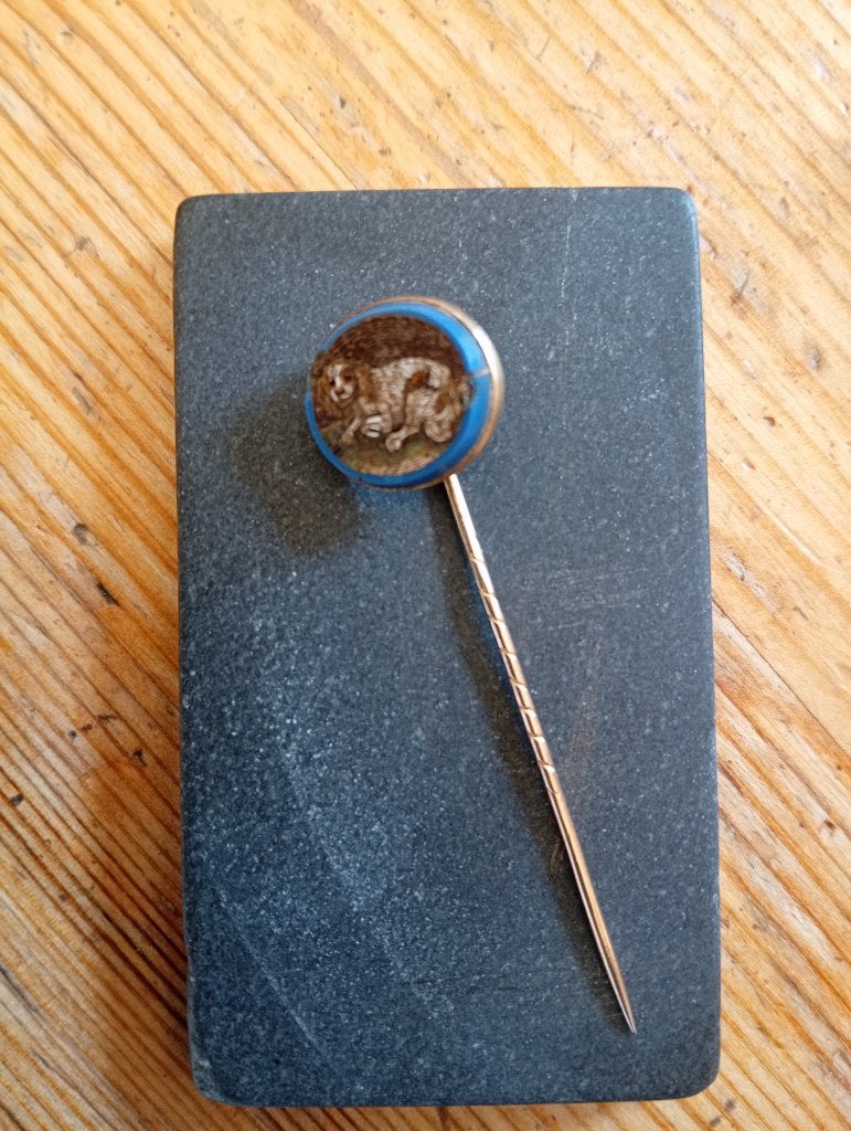 antieke micro mozaïek dasspeld 14K 19e eeuw, Ophalen of Verzenden, Goud, Overige typen