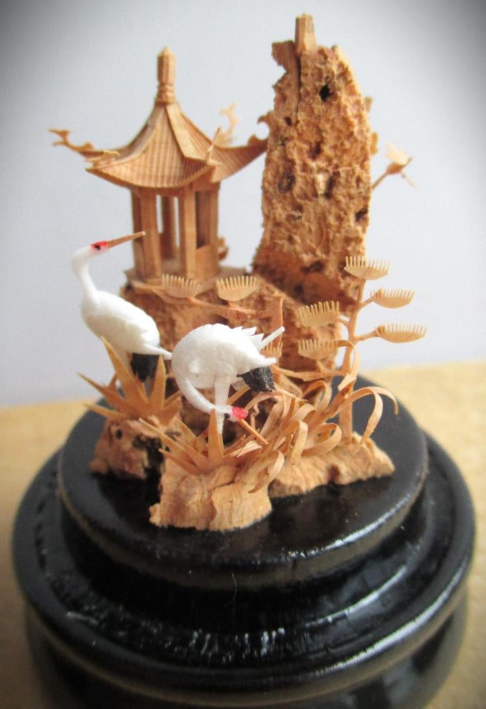 Kurk Diorama onder glazen stolp~witte kraanvogels, Antiek en Kunst, Kunst | Niet-Westerse kunst, Ophalen of Verzenden