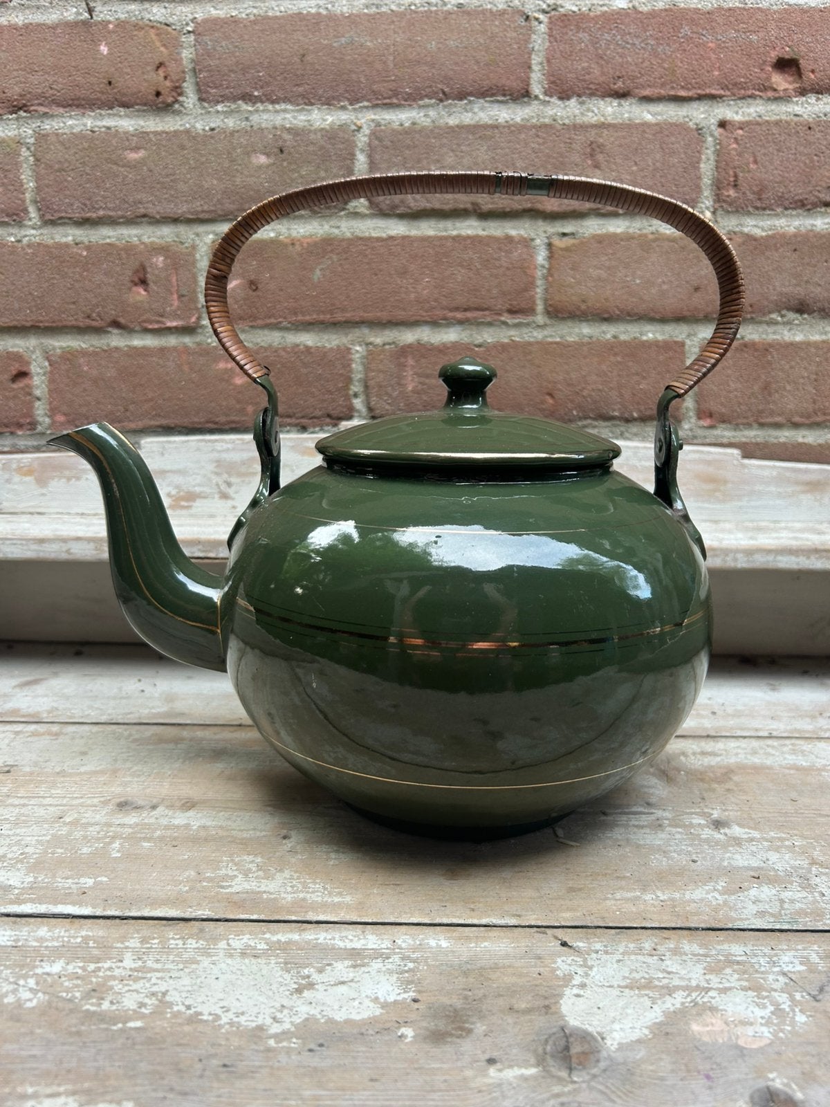 Chocolade ketel donkergroen emaille met gouden bies, Antiek en Kunst, Antiek | Emaille, Ophalen of Verzenden
