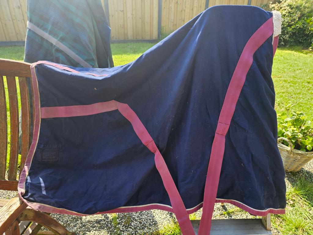 Pony zomerdeken maat C pony kleur Blauw met rose biezen, Ophalen