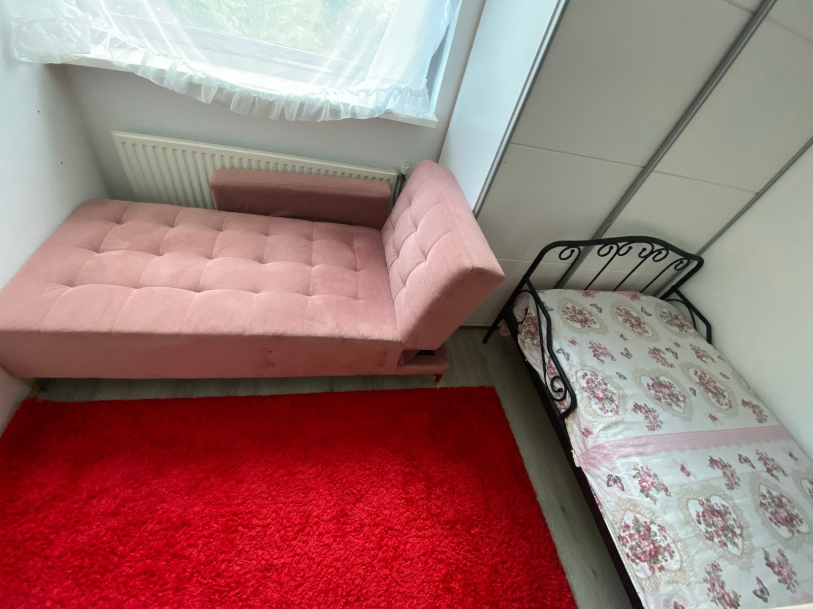 Roze slaapbank en eenpersoonsbed, Huis en Inrichting, Gebruikt, Tweepersoons, Ophalen of Verzenden, Overige maten