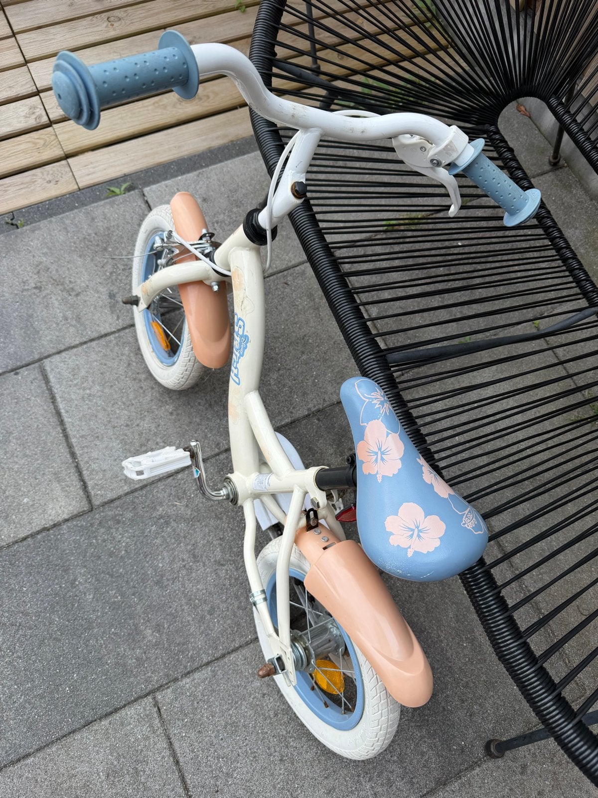 Stitch kinderfiets met zijwieltjes, Ophalen, Zijwieltjes, Gebruikt, Velgrem