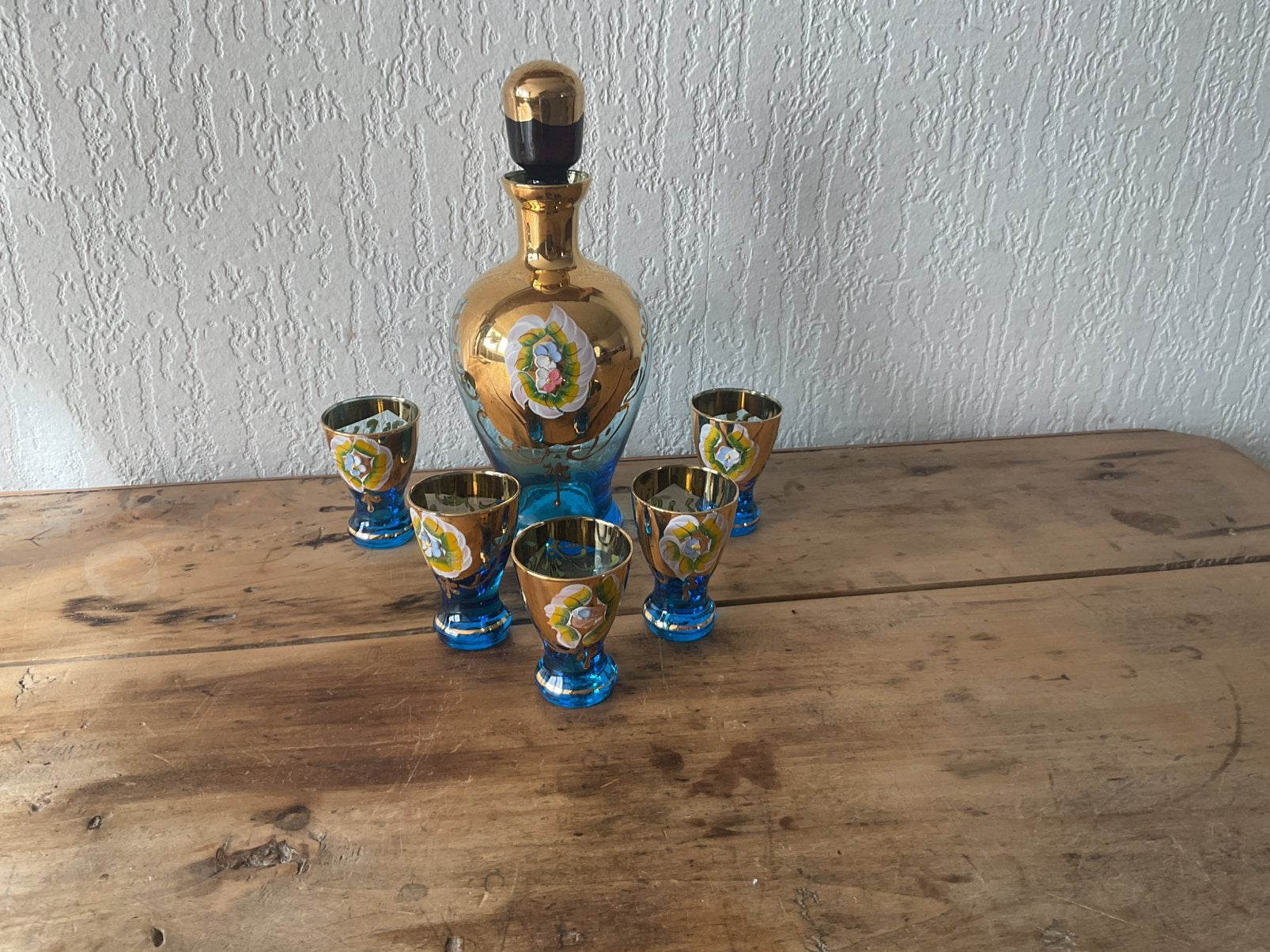 Boheems glazen likeurset, Ophalen of Verzenden