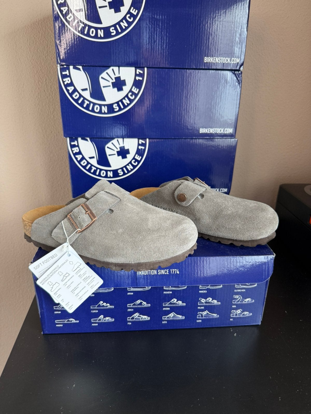 Birkenstock Boston Slippers - Maten 36/37/38/39, Nieuw, Grijs, Sandalen of Muiltjes, Ophalen of Verzenden
