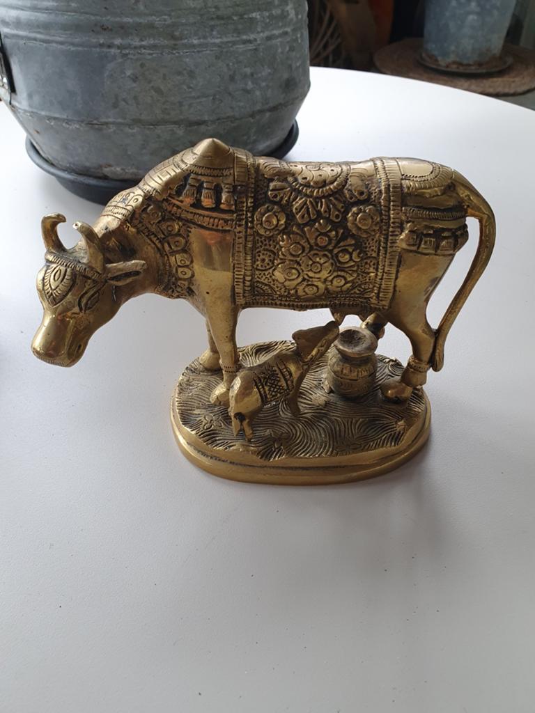 Brons beeldje van koe met kalf - Indiaas decoratie, Ophalen of Verzenden