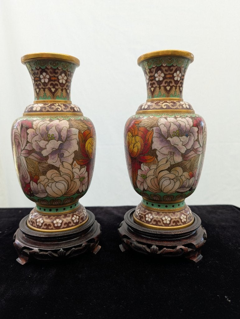 Set van 2 Vintage Chinese Cloisonné Vazen, Antiek en Kunst, Antiek | Vazen, Ophalen of Verzenden