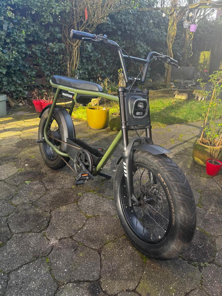 Phatfour FLX Long Range Accu Leger Groen, Fietsen en Brommers, Elektrische fietsen, Zo goed als nieuw, 59 cm of meer, 50 km per accu of meer