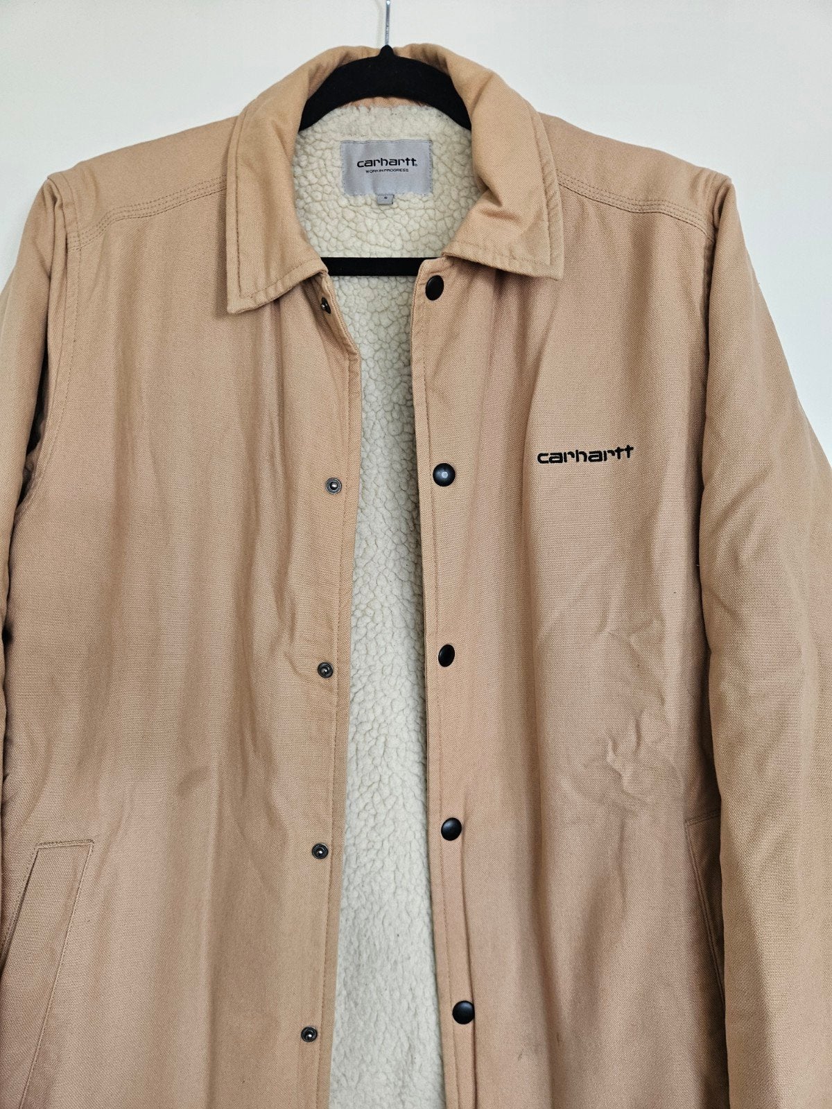 Carhartt WIP Canvas Coach Jacket – teddy voering maat s, Beige, Carhartt, Ophalen of Verzenden, Gedragen