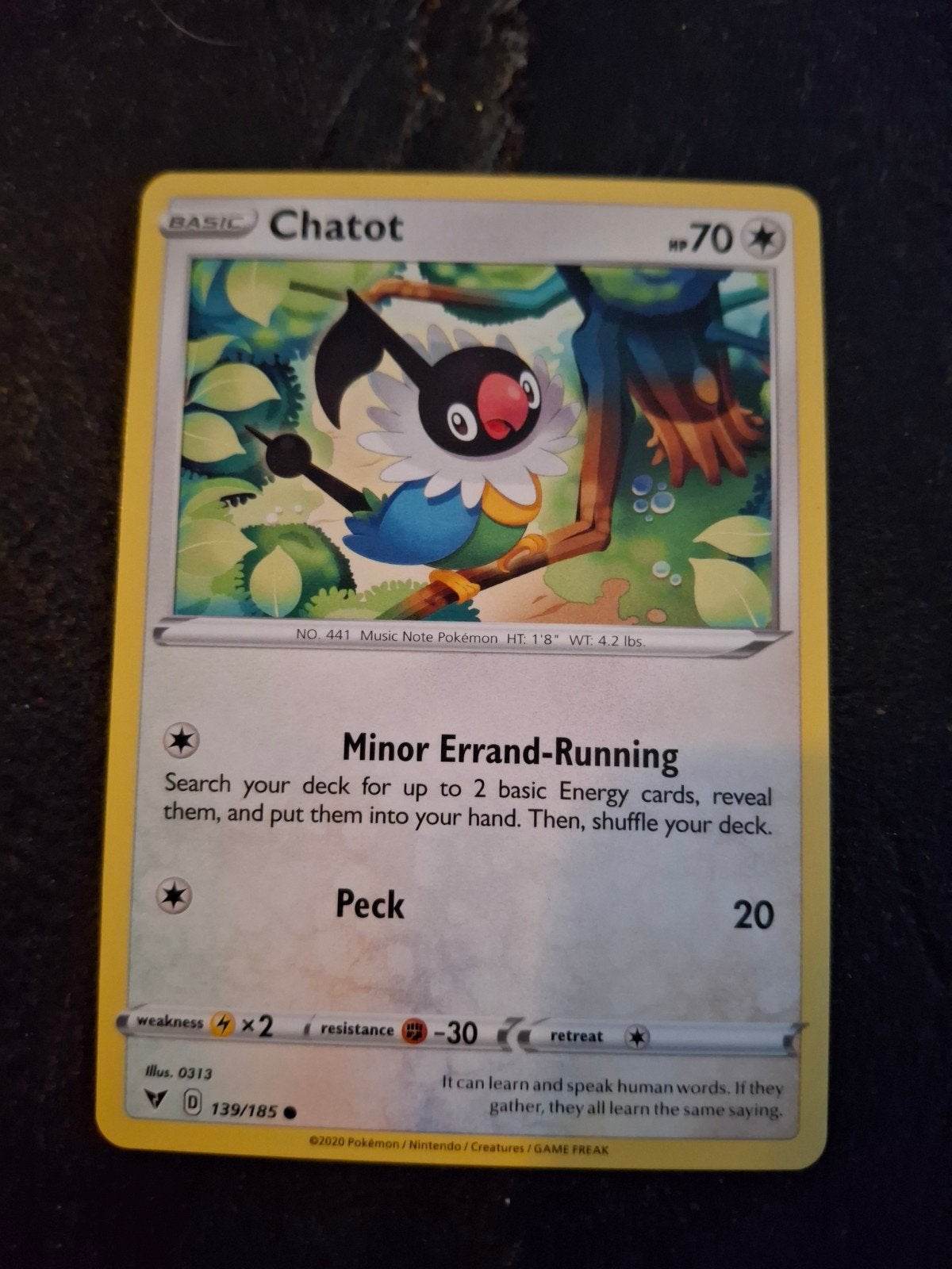 Pokémon Kaart: Chatot (Basic, 139/185), Ophalen of Verzenden, Zo goed als nieuw, Losse kaart