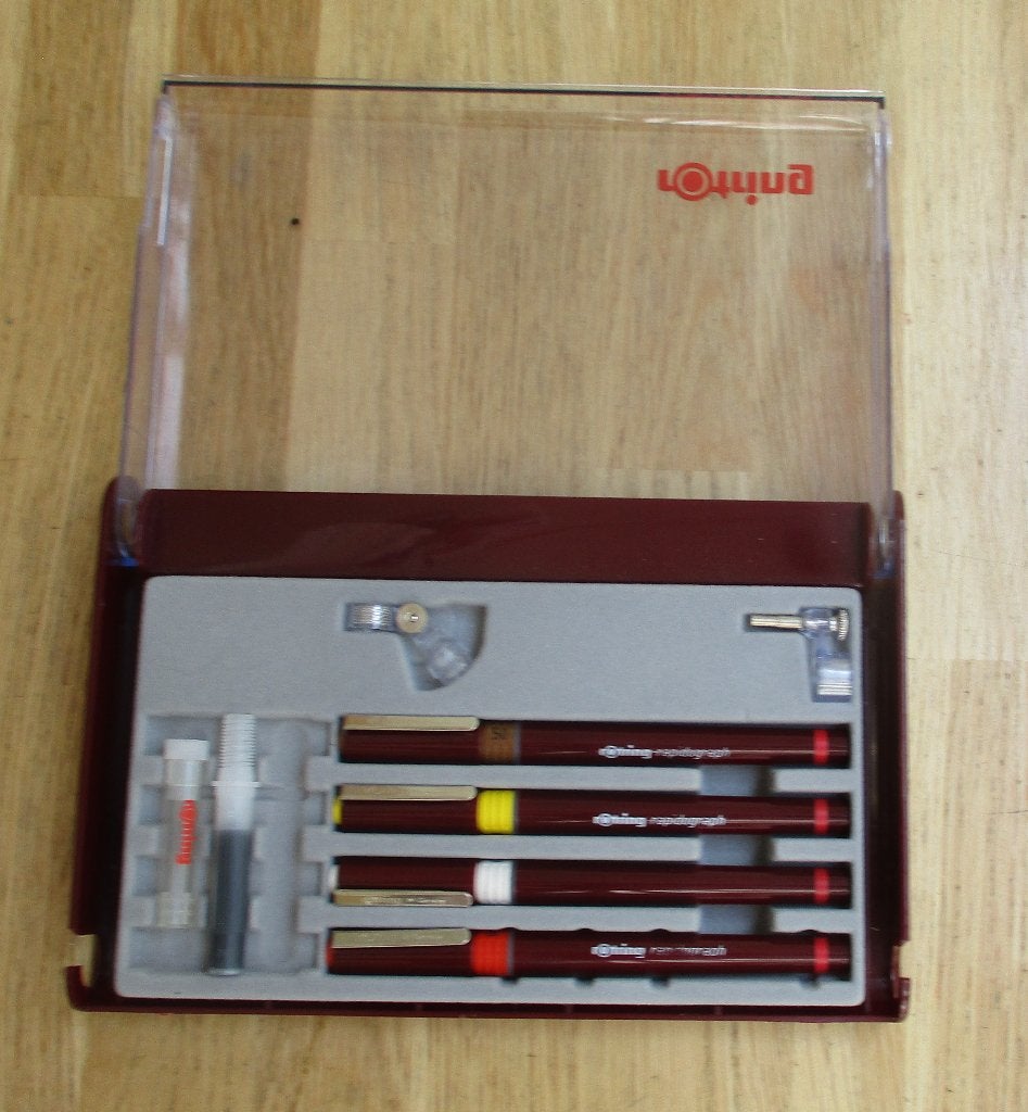Vintage ROTRING technisch tekenen 4 pennenset radiograph, Ophalen of Verzenden, Gebruikt, Overige typen
