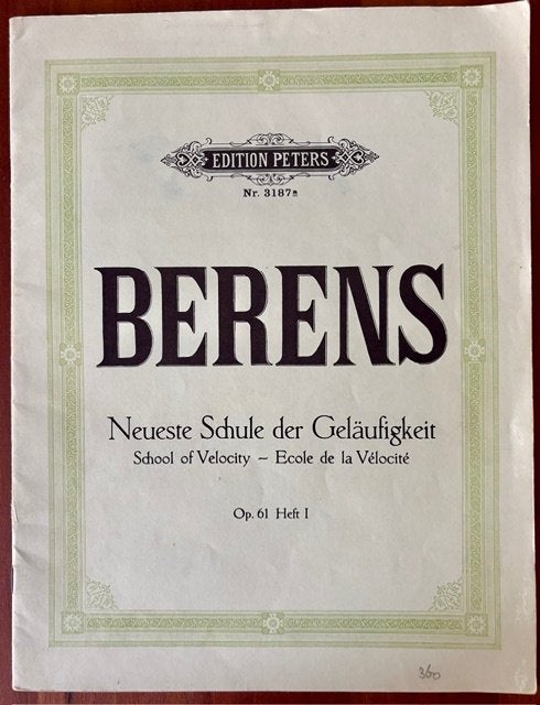 BERENS "SCHOOL OF VELOCITY" PIANOBOEK, Gebruikt, Klassiek, Ophalen of Verzenden, Artiest of Componist