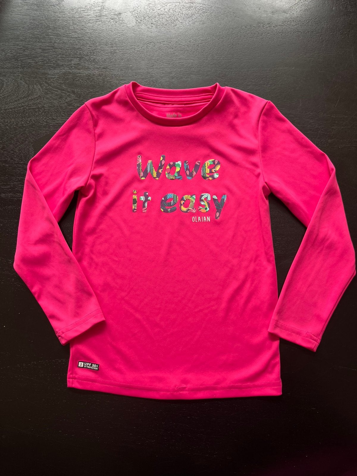 Maat 104/110 UV shirt roze met print tekst, Kinderen en Baby's, Ophalen of Verzenden, Zo goed als nieuw, Meisje, Sport- of Zwemkleding
