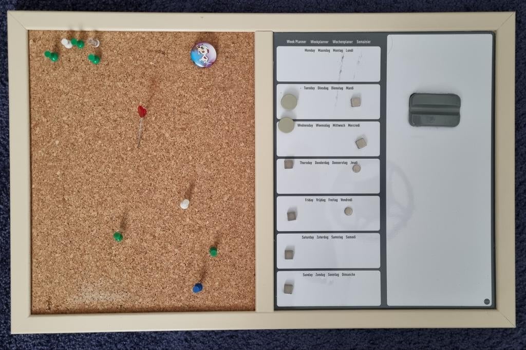 Combi prikbord en magneetbord met weekplanner, Ophalen of Verzenden, Gebruikt, Magneetbord