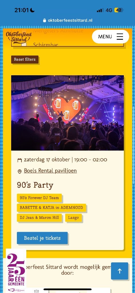 Kaartje oktoberfeesten 90’s party boels tent 17 oktober, Eén persoon