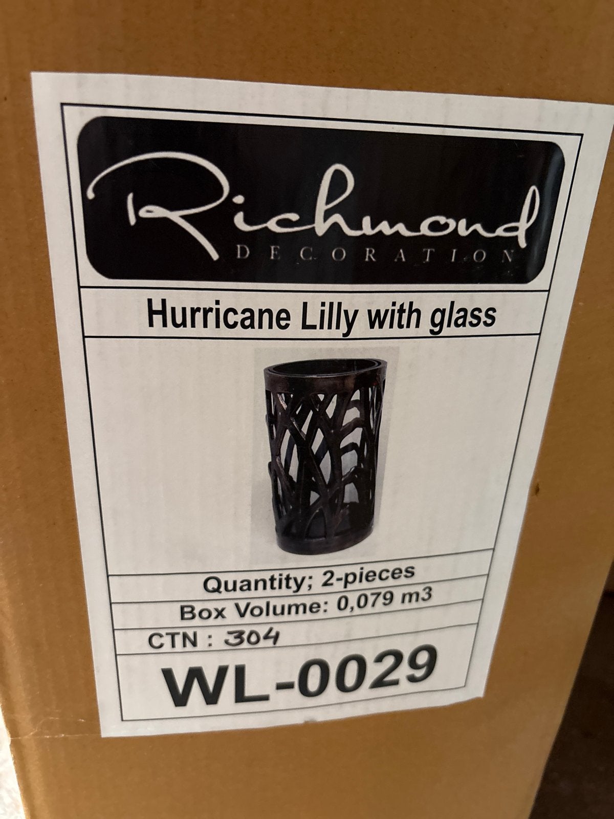 Richmond Decoration Hurricane Lilly met glas, Huis en Inrichting, Ophalen, Zwart, Nieuw, Metaal