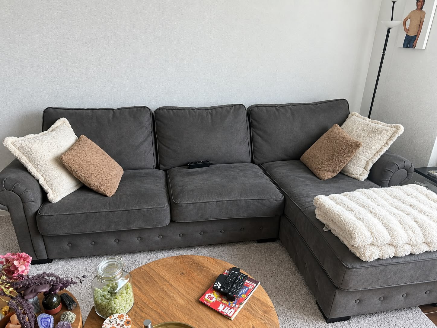 Chesterfield look kalflederen bank, Ophalen, 250 tot 300 cm, Gebruikt, 100 tot 125 cm