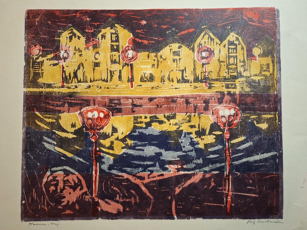 Lithografie 'Haven' van Ray Kristiaansen, Antiek en Kunst, Ophalen of Verzenden