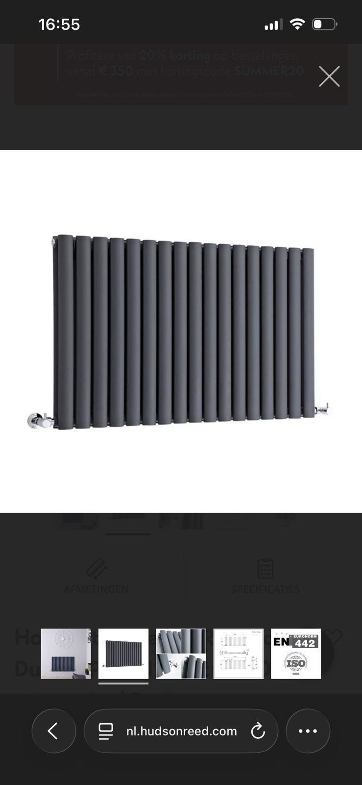 Ongebruikte Design radiator hudson reed Antraciet 63x100, Doe-het-zelf en Verbouw, Verwarming en Radiatoren, Ophalen, 30 tot 80 cm