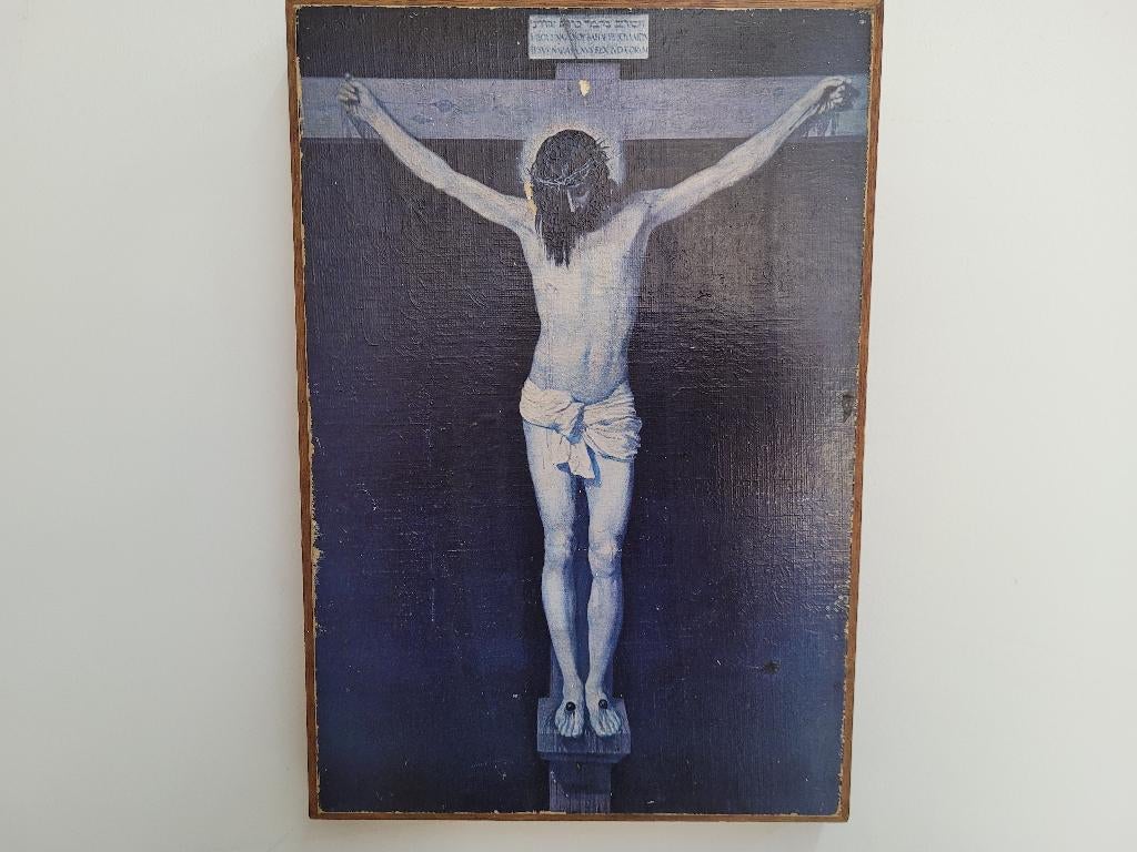 antiek schilderij /prent zeer oud christus aan het kruis, Antiek en Kunst, Ophalen of Verzenden