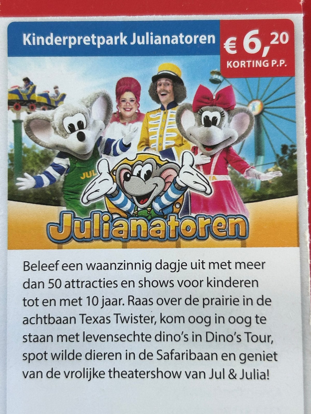 Juliana Toren €6,20 korting p.p. Max 5 personen, Drie personen of meer, Kortingsbon, Pretpark