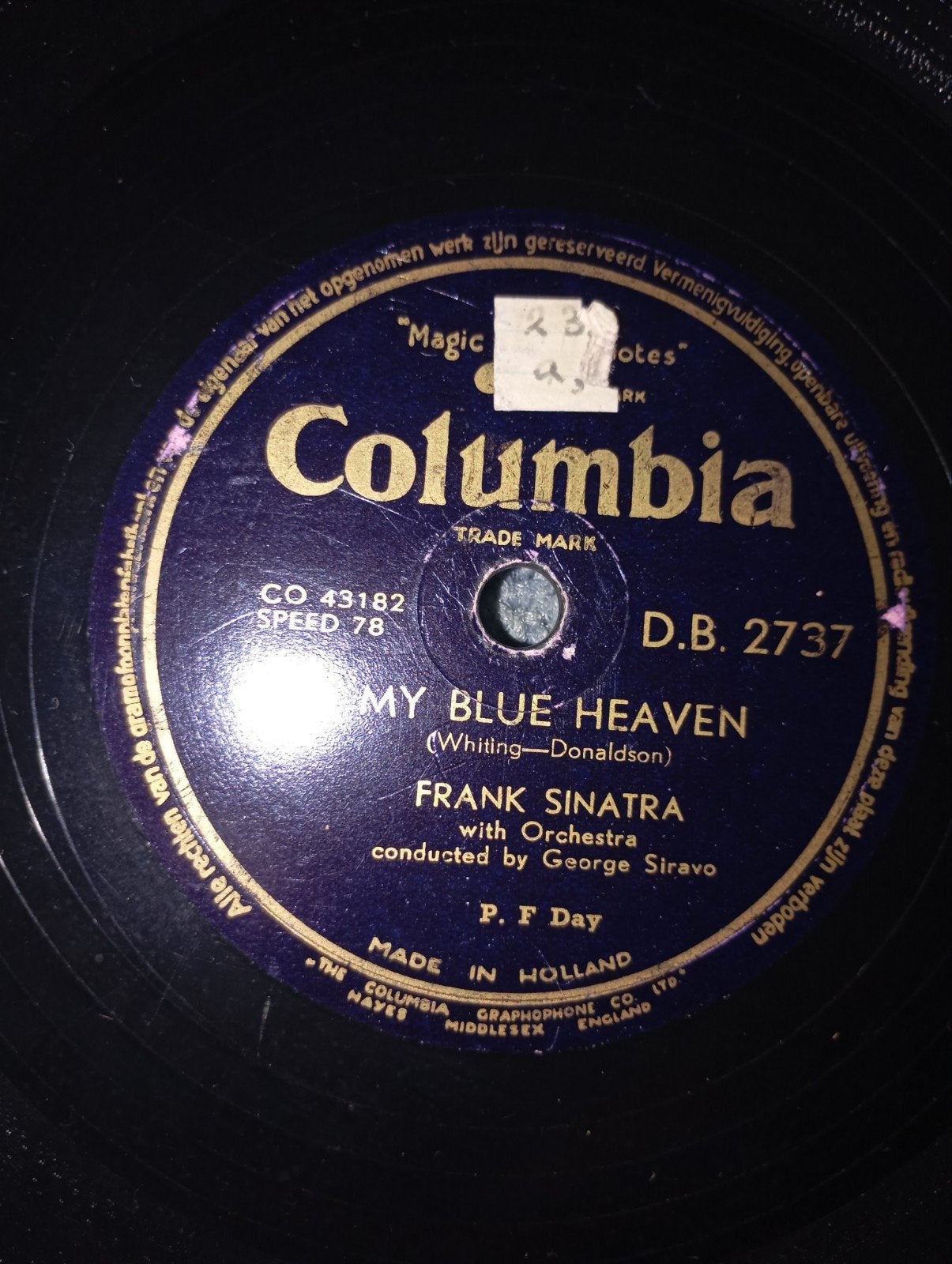 Vintage Frank Sinatra My Blue Heaven 78 toeren plaat Antiek, Verzamelen, Ophalen of Verzenden, Reclamebord
