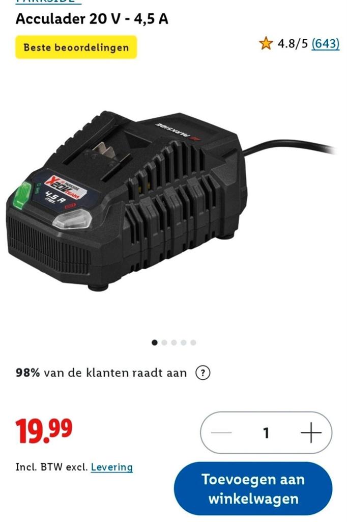 Nieuw! PARKSIDE 20 V 4,5 A Acculader, Ophalen of Verzenden, Nieuw