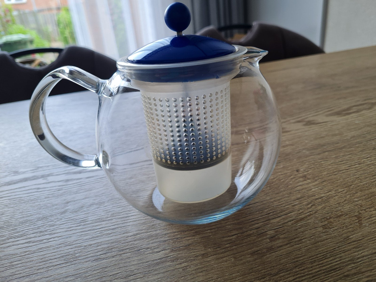 Glazen theepot met blauw filter, Huis en Inrichting, Zo goed als nieuw, Overige merken, Ophalen, Theepot/fluitketel