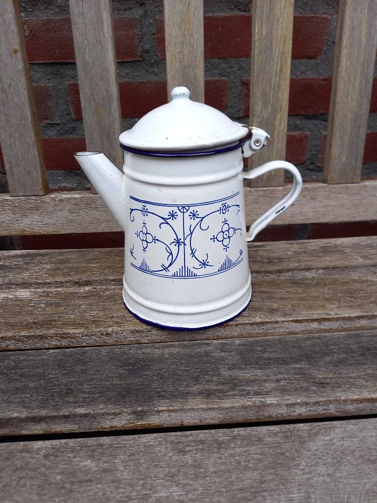 Brocante Emaille Koffiepotje / Koffie Potje Saks, Verzenden