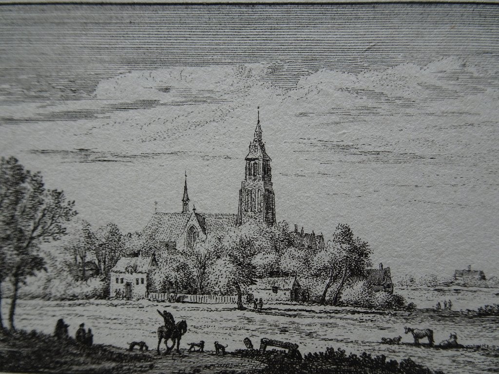 gravure Asperen Betuwe met kerk Abraham Rademaker 18e eeuw, Verzenden, Stadsgezicht, Gravure, Origineel