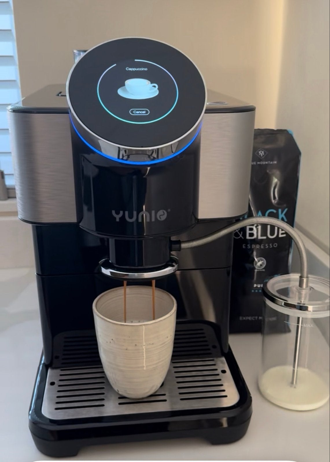 Koffiemachine Yunio H2 - Melkopschuimer defect, Ophalen, Gebruikt, Koffiemachine, Koffiebonen