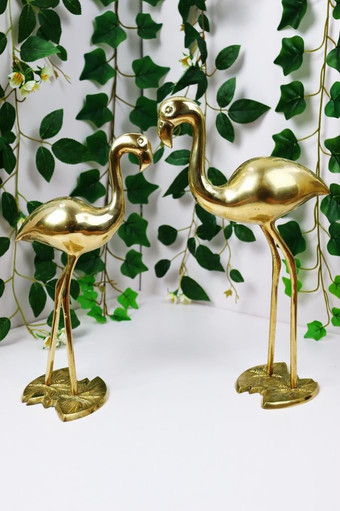 Vintage Messing Flamingo Beeldjes - Set van 2, Antiek en Kunst, Ophalen of Verzenden