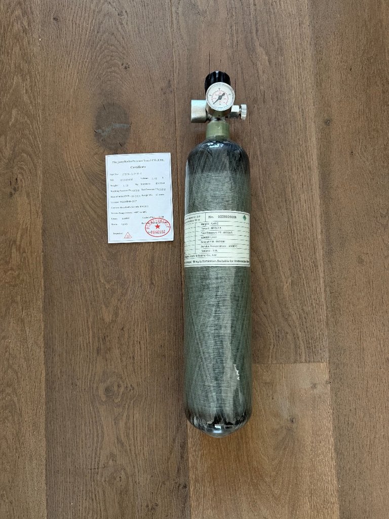 2L Carbon 300 Bar HPA Fles – DIN300 ventiel Duikfles / Scuba, Ophalen of Verzenden, Nieuw, Duikfles