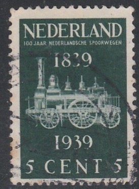 Nederland 1939 325 Spoorwegjubileum 5c, Gest, Postzegels en Munten, Ophalen of Verzenden, T/m 1940, Gestempeld