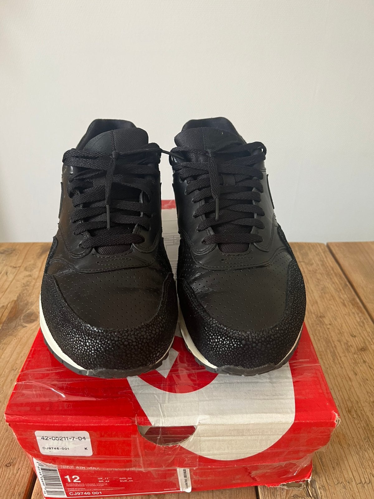 Nike Air Max 1 zwarte leer maat 46 perfecte staat, Zwart, Ophalen of Verzenden, Sneakers of Gympen, Zo goed als nieuw