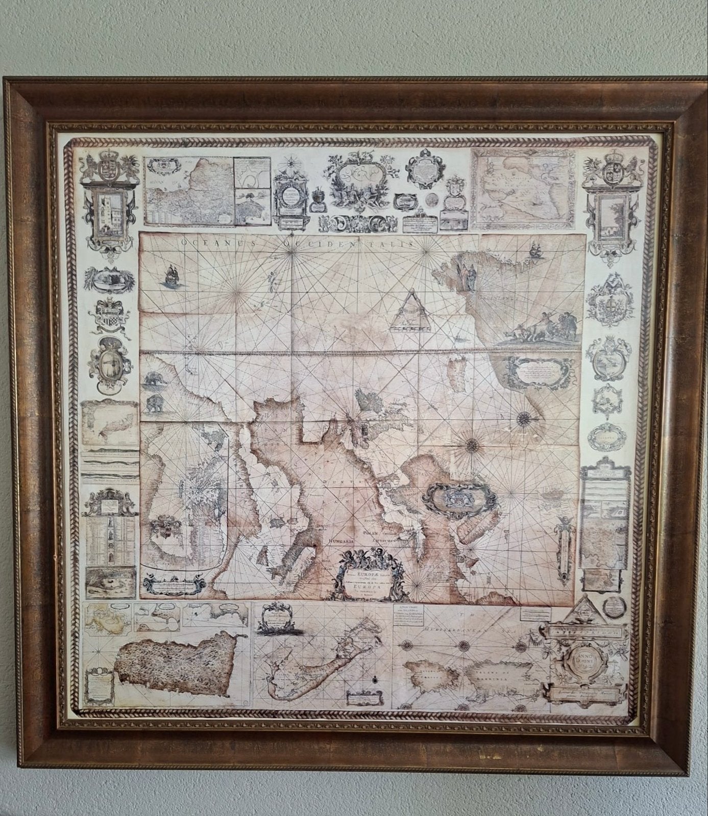 Grote ingelijste wereldkaart, 100x100 cm, Ophalen, Schilderij, Hout, Zo goed als nieuw
